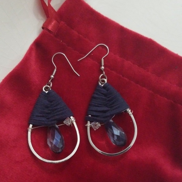 3/30 Leather crystal teardrop earrings owlheartinc double crystal - Picture 3 of 8